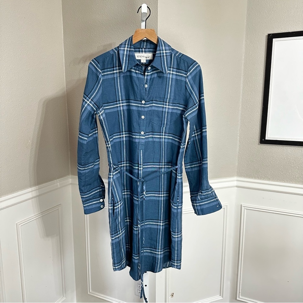Serena & Lily Margot Linen Plaid Popover Shirt‎ Dress Size Small